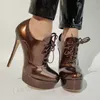 Zhima Frauen Stiefeletten Plattform glänzende Schnürung dünne High Heels kurze Stiefeletten Damen hand gefertigte Schuhe Frau Größe 41 45 52