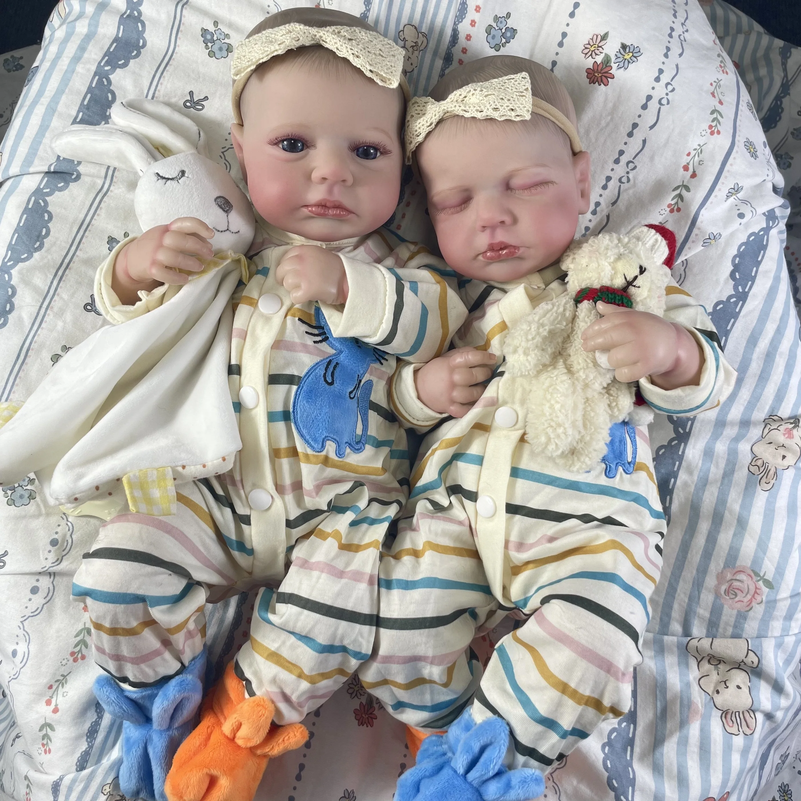 50cm Loulou Zwillinge Mädchen fertig wieder geborene Baby puppen lebensechte Silikon Vinyl Neugeborene 3d Haut sichtbare Adern Puppe Weihnachts geschenk