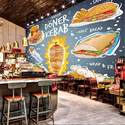 Nach 3D Amerikanischen Fast-Food Wandbild Tapete Huhn Döner Kebab Snack Bar Restaurant Industrielle Image