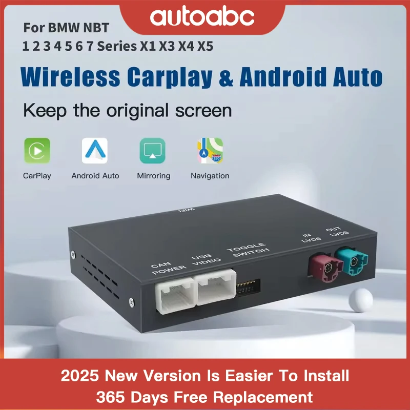 Kabelloses CarPlay Android für BMW NBT CIC System 1 2 3 4 5 Serie X1 X3 X4 X5 MINI F20 F21 F30 F31 F34 F10 F48 F25 F26 F15 F60 F10 E84 Unterstützt OEM- und Aftermarket-Kameras, Airplay und Spiegelung Image
