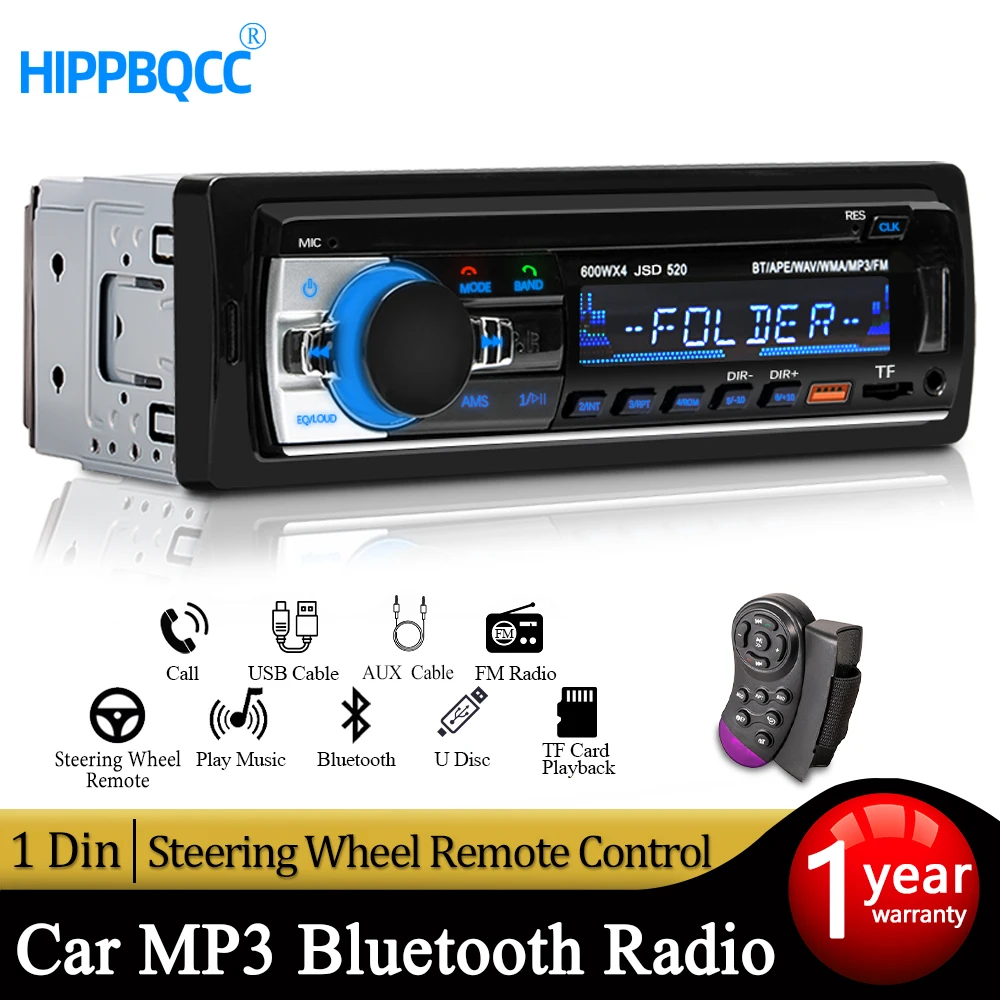 Hippbqcc 1 din Autoradio Stereo Multimedia Bluetooth MP3-Player Digital FM ISO Power Aux Eingang USB Bluetooth Universal Autoradio Image