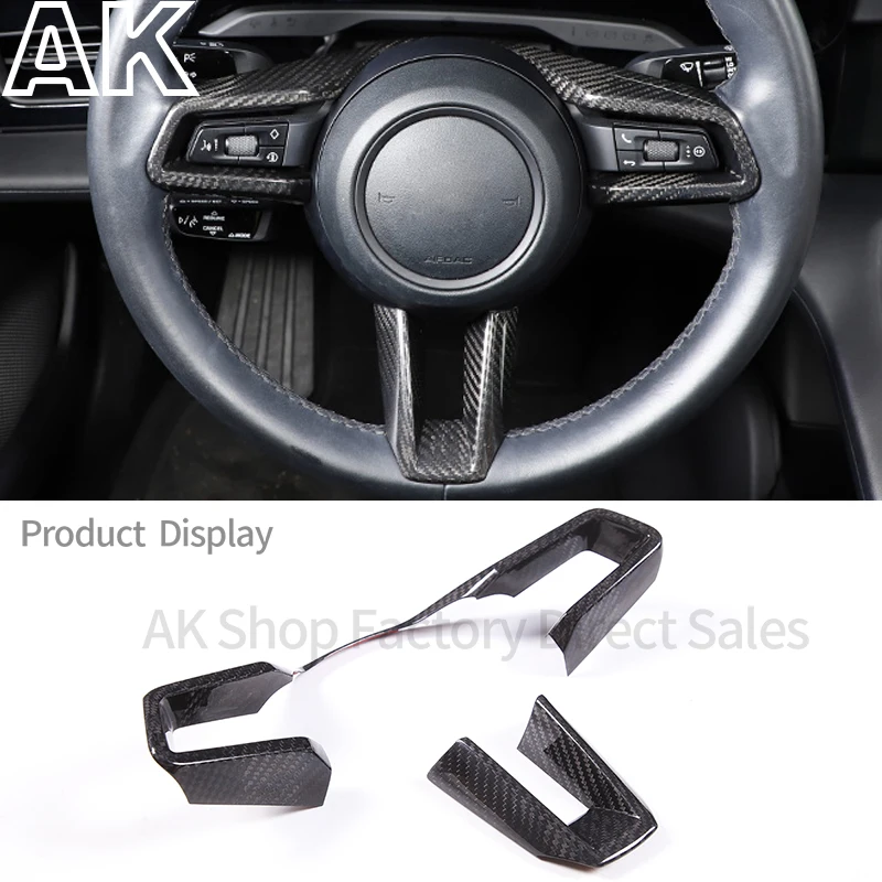 Für Porsche 911 992 Taycan 2019-2023 Real Carbon Fiber Auto Lenkrad Taste Trim Lenkrad U-geformt Aufkleber Zubehör Image
