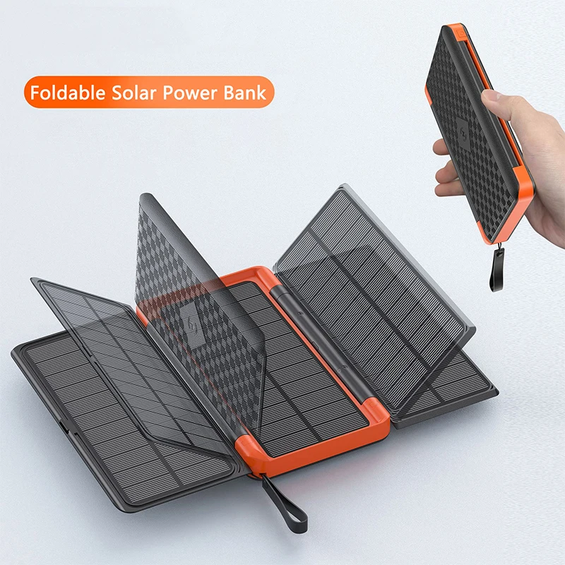 Faltbare Solar panel Power Bank 20000mah kabelloses Ladegerät Power bank für iPhone 15 Samsung Huawei Xiaomi Pover bank mit LED-Licht Image