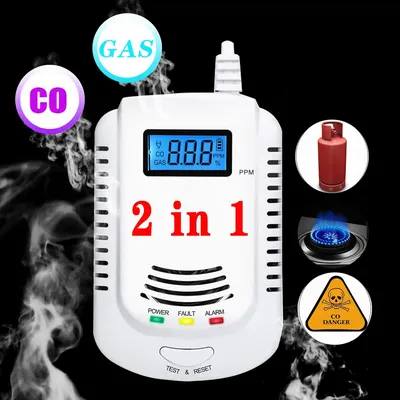 2-in-1-Gasdetektor, Plug-in-Erdgas/Methan/Propan/Co-Alarm für zu Hause, Lecks ensor detektor mit Sprach werbung und LED-Anzeige