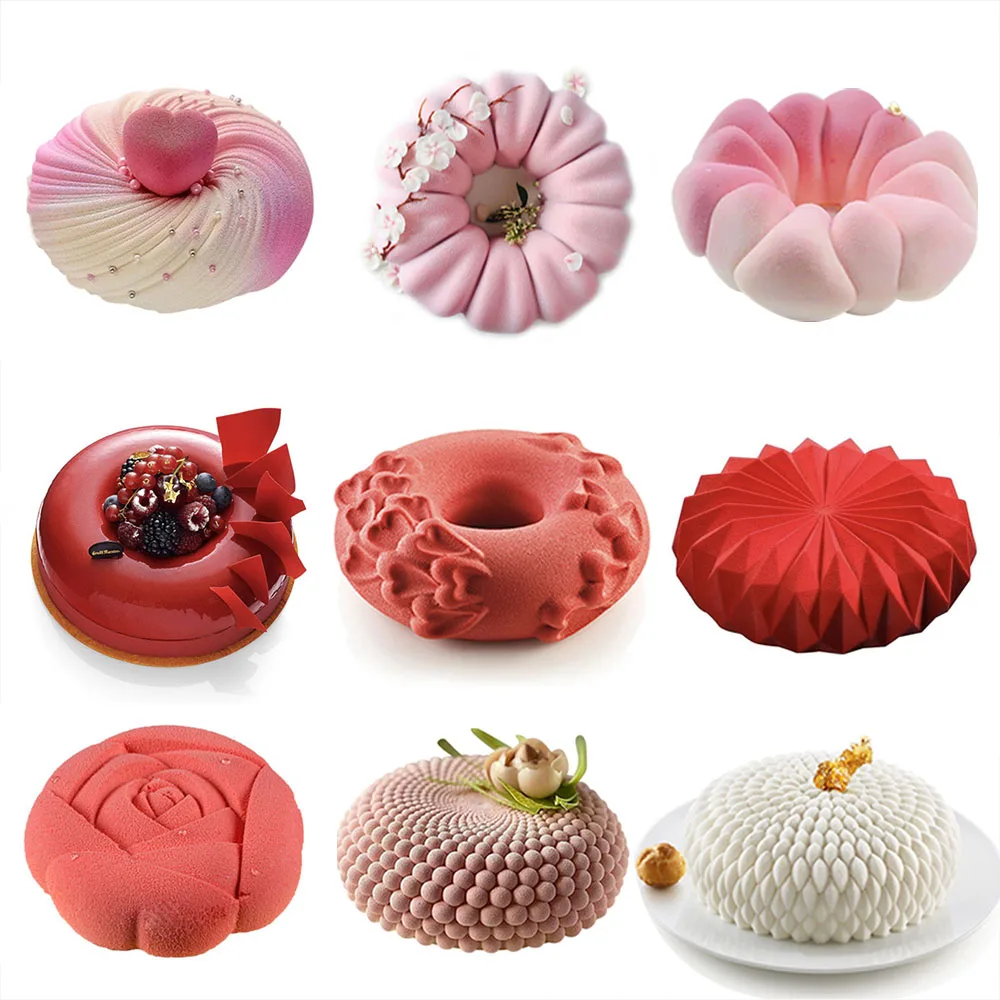 3D Runde Silikon Kuchen Form zum Backen Mousse Dessert Gebäck Pan Diamend Rose Liebe Form Süßigkeiten Backformen Formen Werkzeuge Tablett Image