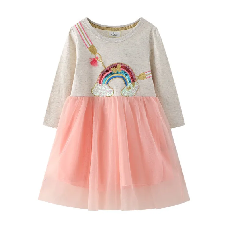 Springen Meter Langarm Prinzessin Regenbogen kinder Kostüm Herbst Frühling Heißer Verkauf Baby Geburtstag Tutu Kleider Kinder Kleider Image