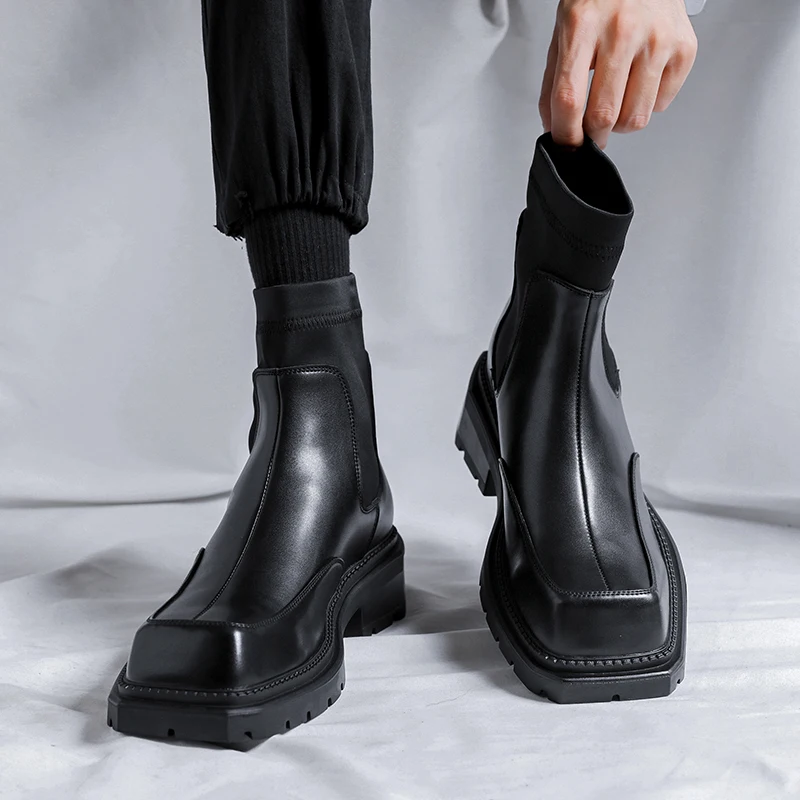 Männer Luxusmode Chelsea Stiefel Markendesigner Karree Schuhe Punk Nachtclub Kleid Cowboy Original Lederstiefel Knöchel Botas