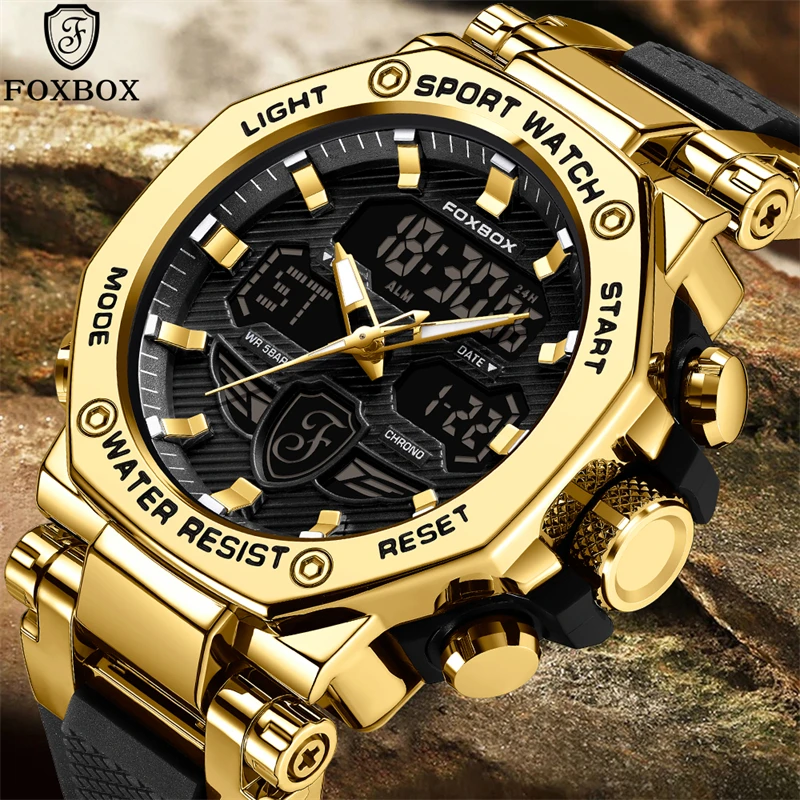 Foxbox militär uhren für männer lige luxus sport chronograph alarm armbanduhr wasserdichte quarz große uhr digitale männer uhr Image