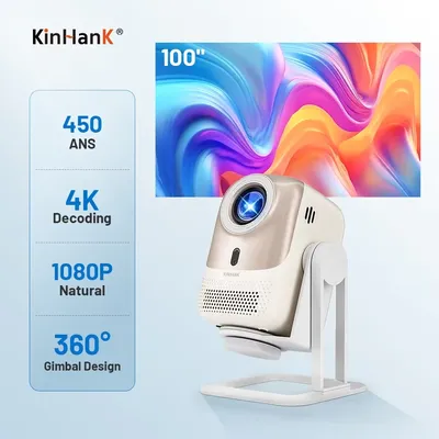 Kinhank 4k tragbare Outdoor-Film projektor Autofokus native 1080p ansi WiFi 6 Android OS mit Netflix Image