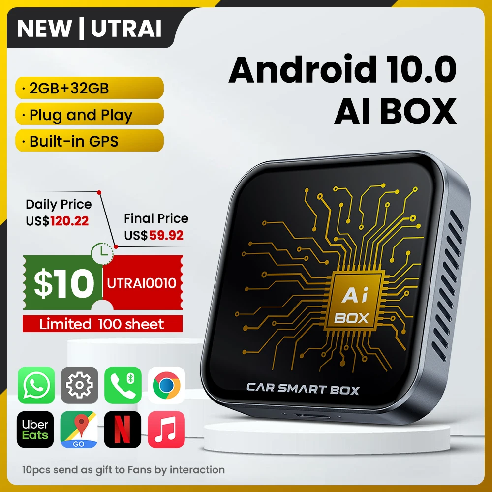 UTRAI Wireless Carplay Android Auto Magic Box Smart Car Play Streaming Box Plug and Play für OEM Wired CarPlay Android Auto Cars Image