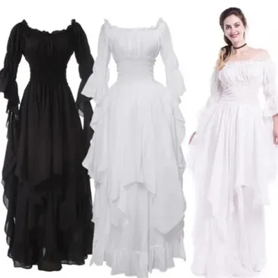 Frauen Vintage Mittelalter Renaissance Victoria Stil Pirat Gothic Bodenlangen Cosplay Leistung Lolita Kleid Kleid Kostüme Image