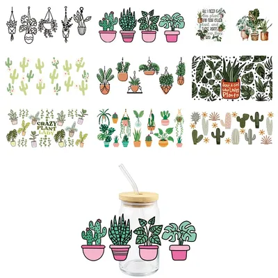Cactus Plant UV DTF Wrap Transfer Stickers Green Plants Design Waterproof Wrap For Bottles Cups