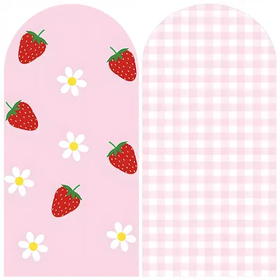 Mehofond Sweet Red Strawberry Flower Arched Cover Backdrop Berry Baby Birthday Pink Double-Sided Round Top Background Photozone