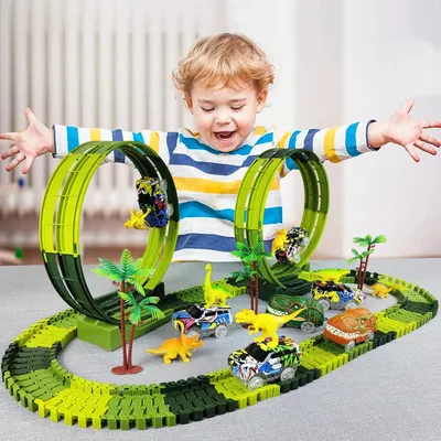 Magic Climbing Electric Dinosaur Car Track Railway Toy Car Set Bend Flexible Race Track Flash Light