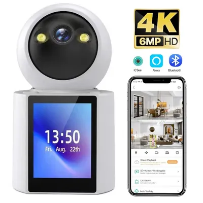 Dual Screen Camera: One Click Call, 4K 6MP WiFi Camera with AI Human Detection, Color Night Vision
