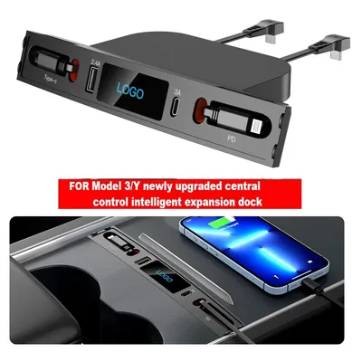 For Tesla Model 3 Y Docking Station 27W Quick Charger USB LED Shunt Hub Extension Center Console 4