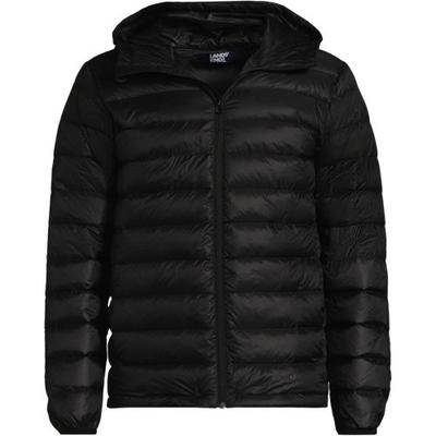Wanderweight Down Ultralight Packable Hooded Jacket, Men, size: 46-48, regular, Black, Polyester/Nylon, by Lands' End