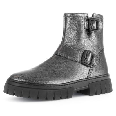 Schlupfboots GABOR "York", Damen, Gr. 37, grau (anthrazit metallic), Leder, modisch, Schuhe, Plateau, Stiefelette, Chunk