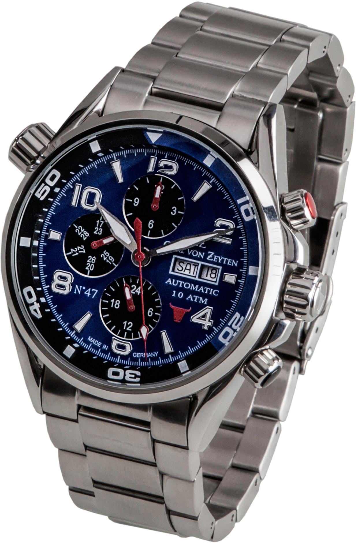 Automatikuhr CARL VON ZEYTEN "No.47", silber (edelstahlfarben), Armbanduhren, Damen, Automatikuhr, Armbanduhr, Herrenuhr, Datum, Made in Germany, Mechanische Uhr