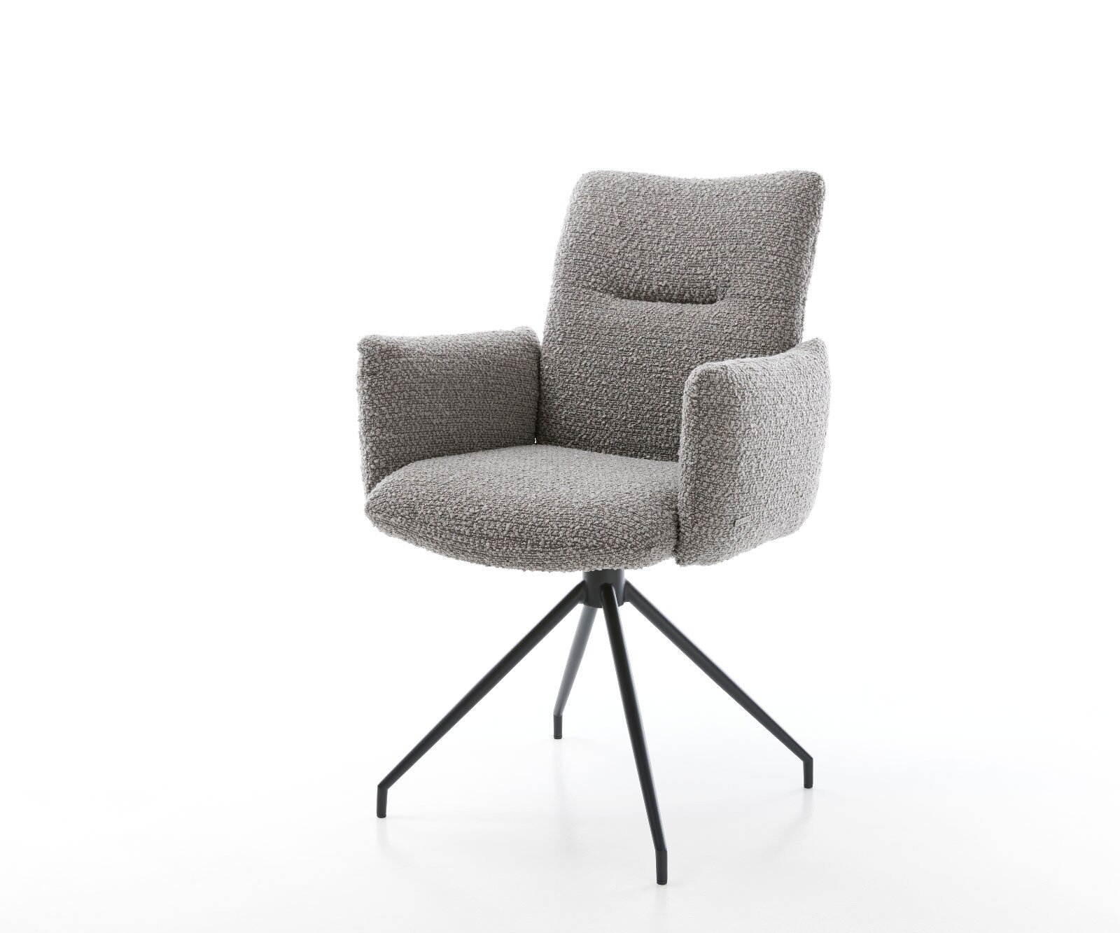 DELIFE Drehstuhl Jova-Flex mit Armlehnen Bouclé Silbergrau Kreuzgestell konisch Schwarz 180° drehbar Taschenfederkern, Esszimmerstühle Image