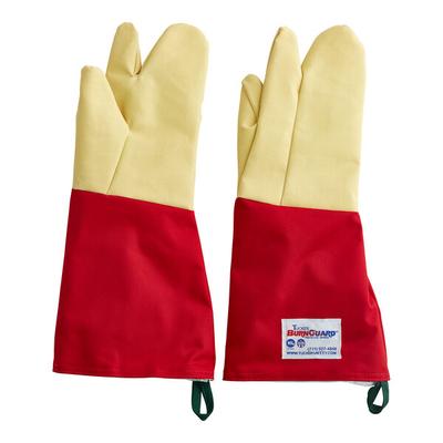 Tucker Safety Products BurnGuard 18" Red Poly-Cotton / Yellow Kevlar® Three-Finger Oven Gloves with Removable Liner 57187