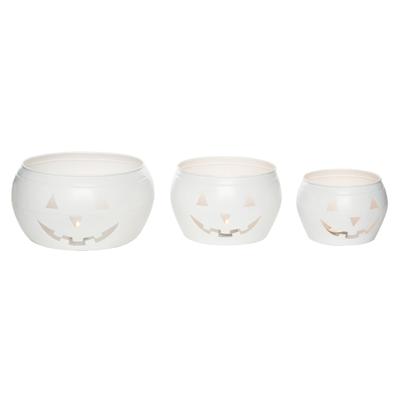 Transpac Metal 10 in. White Halloween Washed Jack-O-Lantern Nesting Containers Set of 3