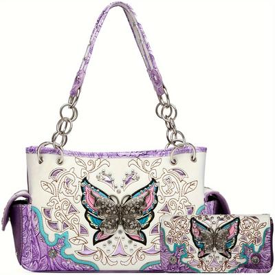 TEMU 2pcs Vintage-style Animal Print Wallet Set With Shoulder Bag, Zipper Closure Bag For Travel Use