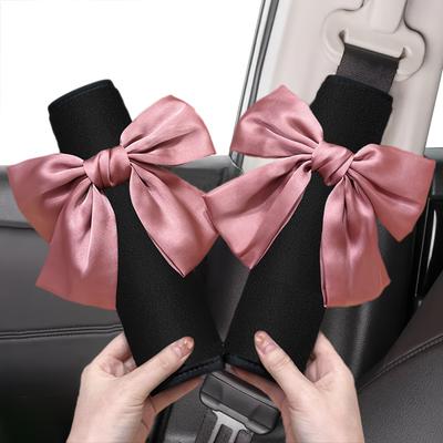 TEMU Plush Bowknot Seat Belt Cover Shoulder Strap 2-pack, Cute Butterfly Knot Safety Belt Pad, Car Interior Accessories For Women