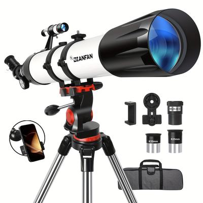 TEMU Telescope, 90mm Aperture 800mm Telescopes For Adults Astronomy, Portable Professional Refractor Telescope For Beginners, With Stainless Tripod & Phone Adapter, Carry Bag Image