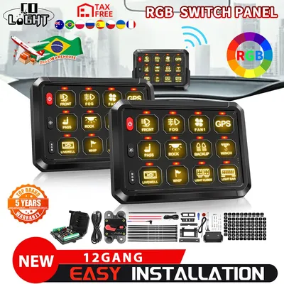 COLIGHT Wireless RGB 12 Gang Switch Panel Universal Circuit Control Relay System Box Toggle Momentary Strobe Switch for Offroad