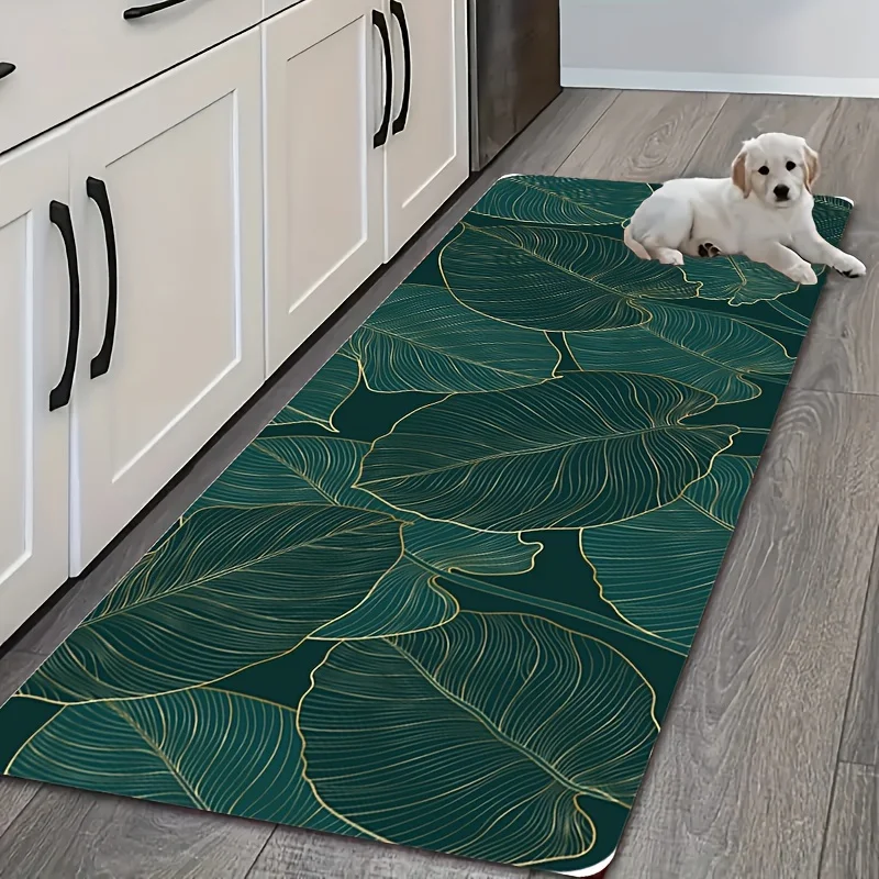Green Leaf Print Kitchen Floor Mat Living Room Entrance Non-slip Carpets Bathroom Toilet Doormat Balcony Hallway Rugs Home Decor
