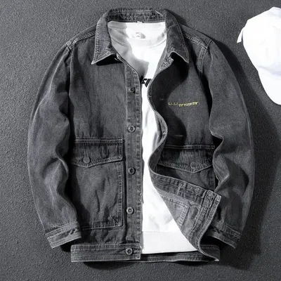 Men's Denim Jacket Cargo Gray Male Jean Coats Autumn Original High Quality Winter Outerwear Fashion