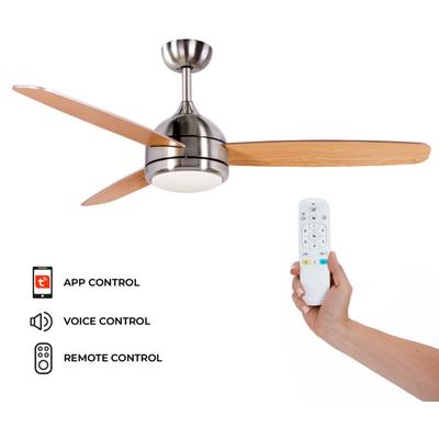 Kekai - Siroco Silver Deckenventilator dc 132x40cm 55W mit Holzblättern, dimmbarem Licht, Timer und Image