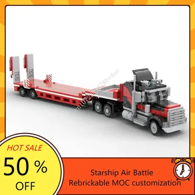 666PCS High-Tech MOC Riesen Lkw mit Niedrigen Lader Anhänger Minifig Maßstab Modell Bausteine DIY Transporter Lkw spielzeug Geschenke Image
