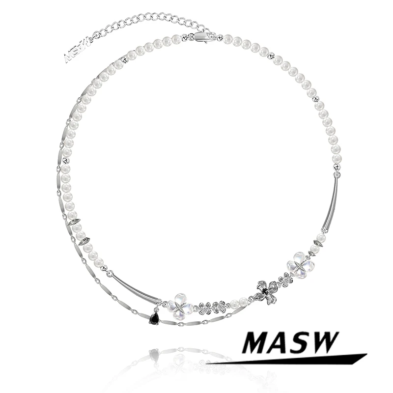 Masw original design chker halskette luxus schmuck zarten stil simulierte perlen blume frauen halskette für partry geschenk Image