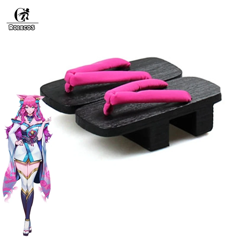 ROLECOS LOL Geist Blossom Ahri Cosplay Schuhe Spiel LOL Ahri Cosplay Schuhe Mit Hohen Absätzen für Frauen Holz Geta Clogs ahri Cosplay
