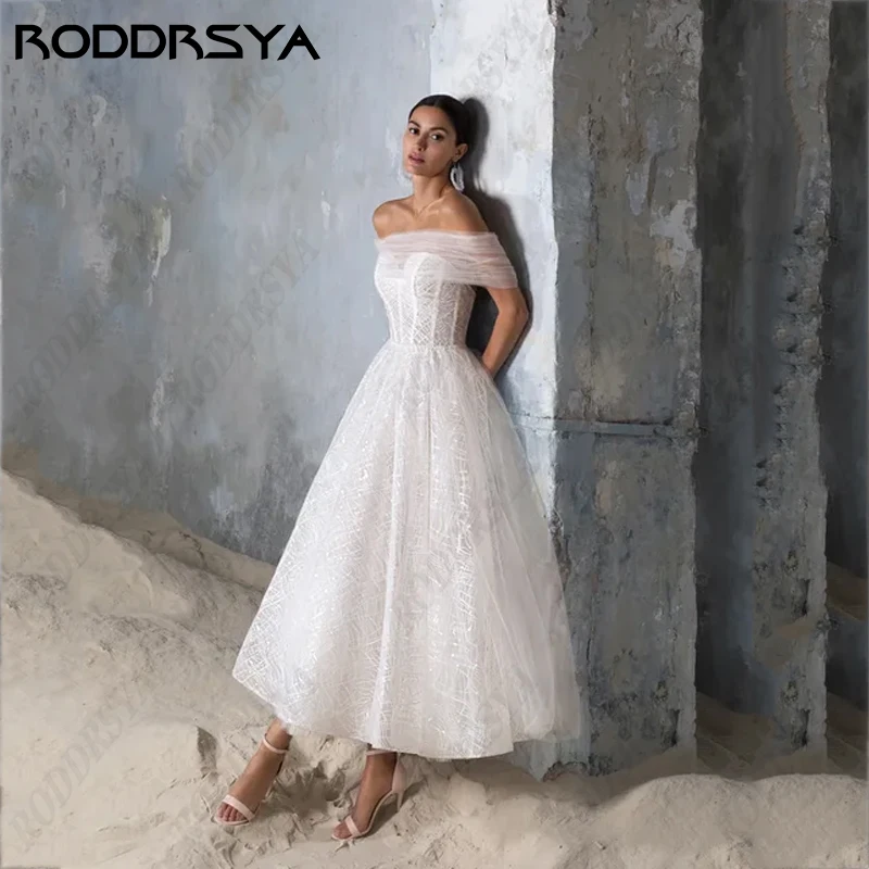 Roddrsya Boho Brautkleider für Frau elegante Boot Hals ärmellose A-Linie Brautkleider sexy rücken freie Tüll Vestidos de NoviaBoho Brautkleider für Frau elegante Boot Hals ärmellose A-Linie
