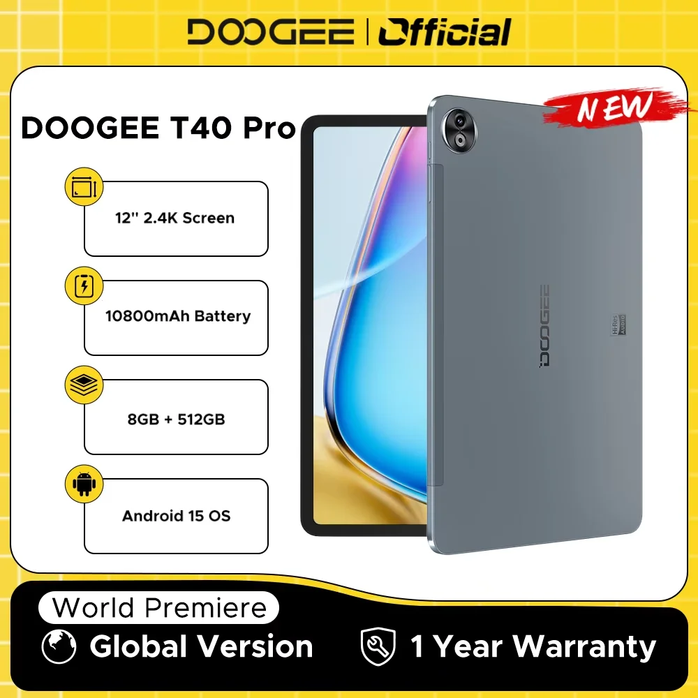 DOOGEE T40 Pro Tablet 12" IPS 2,4K 20GB(8+12) 512GB Android 14 Helio G99 6nm 10800mAh 18W Charge Quad Lautsprecher 7,6mm ultradünn Image