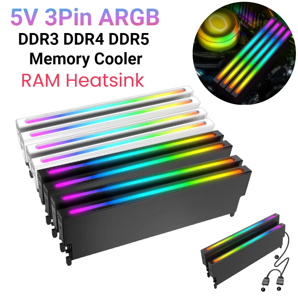 Speicher modul Kühler 5V 3pin Argb Aura Sync RAM Kühlkörper Kühler DDR3 DDR4 DDR5 Wärme verteiler Kühler für Desktop-PC RAM-Speicher Image