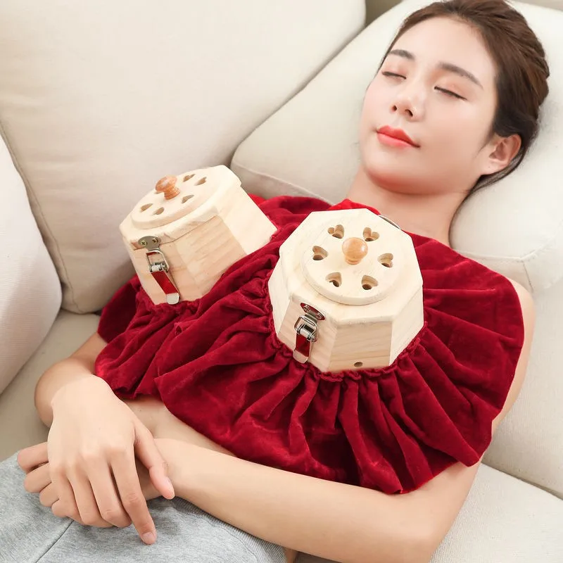 Holz Moxibustion Box Brust massage gerät Moxa Therapie Kompresse warmen Bauch Rücken Brust Schmerz linderung Temperatur einstellbar