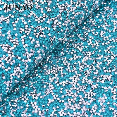 JUNAO 24*40cm Hotfix Aquamarine Strass Mesh Trim Silber Kristall Applique Strass Stoff Blatt Für DIY