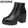 Beyarne kleine Größe 32-43 Block absatz Plateaus chuhe Herbst Winter ol elegante High Heels Stiefeletten Frauen warme Plüschs tiefel