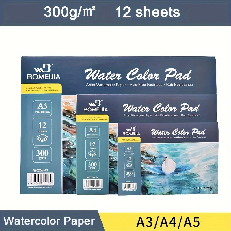Aquarellpapierblock – 300 g/m2, kaltgepresstes Künstlerpapier für Aquarelle, Gouache und Tinte – 12 Blatt Kunstdruckpapierblöcke Image