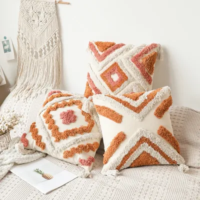 Boho Kissen bezug getuftet orange Elfenbein Quasten warme Farbe Dekoration Kissen bezug Wohnzimmer Image