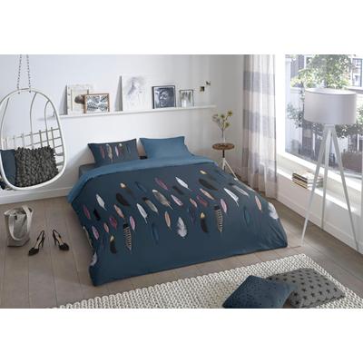 Wendebettwäsche GOOD MORNING "Feathers in Gr. 135x200, 155x220 oder 200x200 cm", blau (blau, multi, dunkelblau), B/L: 200cm x 200cm, , Renforcé, B/L: 80cm x 80cm & 80cm x 80cm, Renforcu00e9, Obermaterial: 100% Baumwolle, Bettwäsche, Baumwolle,... Image