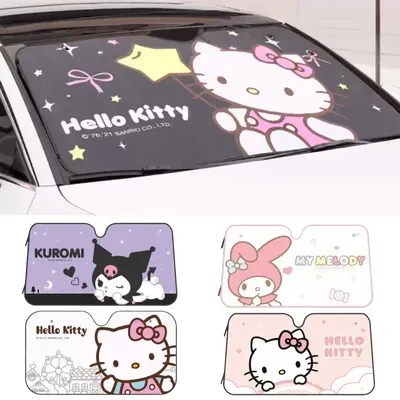 Sanrio Hello Kitty Sun Visor Anime Character Kuromi My Melody Accessories Car Front Glass Insulation