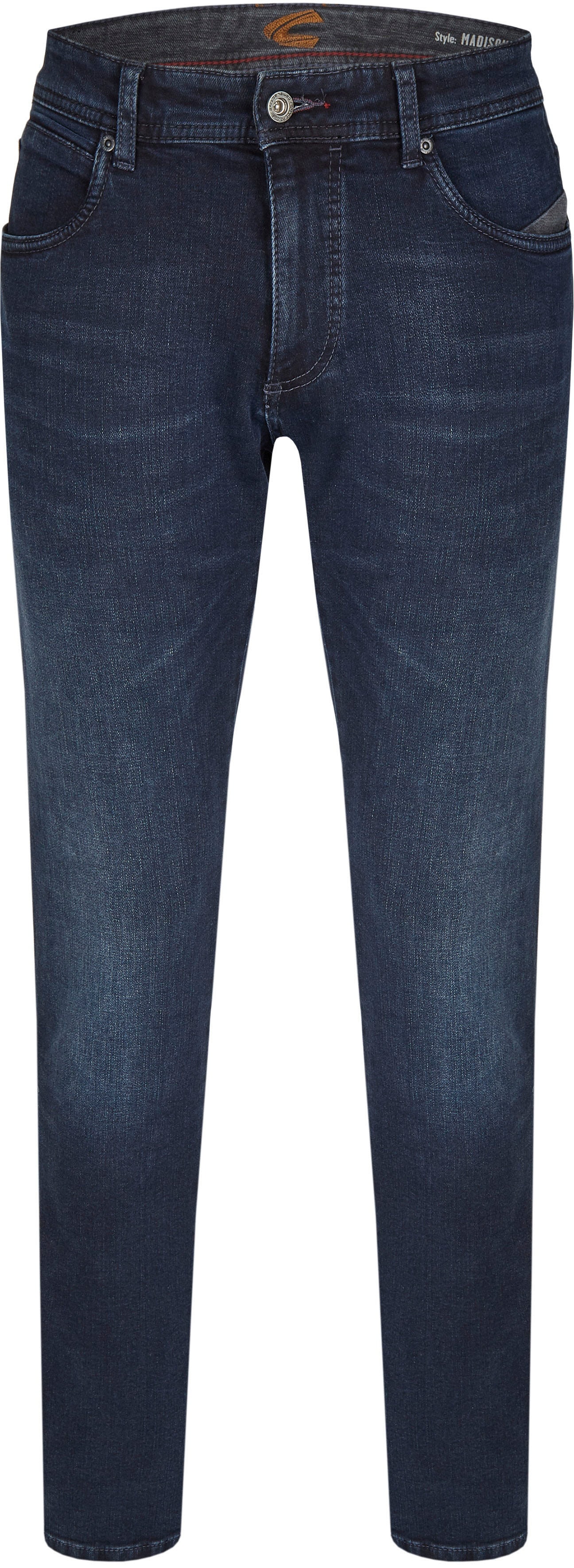 5-Pocket-Jeans CAMEL ACTIVE "MADISON", Herren, Gr. 36, Länge 32, blau (dunkelblau, used), Denim/Jeans, Obermaterial: 92% Baumwolle, 6% Elastomultiester, 2% Elasthan, leichte Abriebeffekte, schmal lang, Jeans 5-Pocket-Jeans, leichter Used-Look