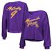 Women's Majestic Threads J.J. McCarthy Purple Minnesota Vikings Name & Number Off-Shoulder Script Cropped Long Sleeve V-Neck T-Shirt