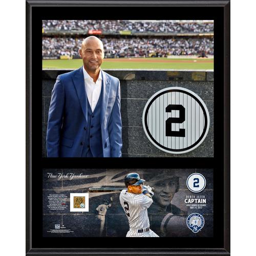 Derek Jeter New York Yankees 12'' x 15'' Trikot-Ruhestandsplakette mit sublimiertem Spielerlogo und einer Kapsel aus Spielschmutz