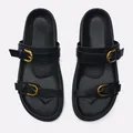 2024 sandali da donna sandali piatti con fibbia in metallo donna scarpe piatte nere con scollo a barchetta cinghie estive femminili scarpe con punta tonda